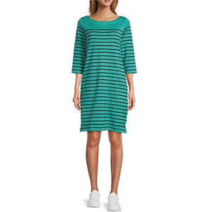L.L. Bean Heritage Mariner Dress Womens Size M Glacier Teal Blue Stripe Cotton